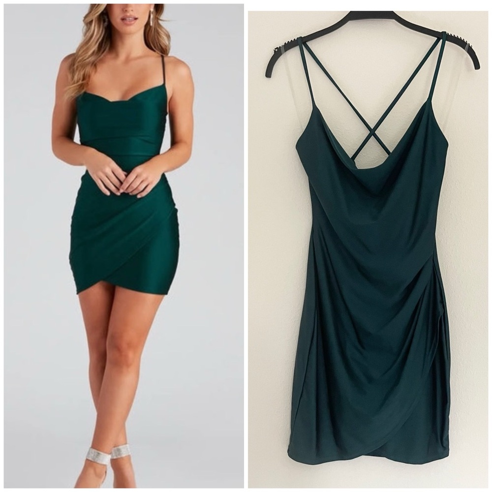 Windsor All The Right Moves Cowl Neck Hunter Mini Dress with Spaghetti Straps